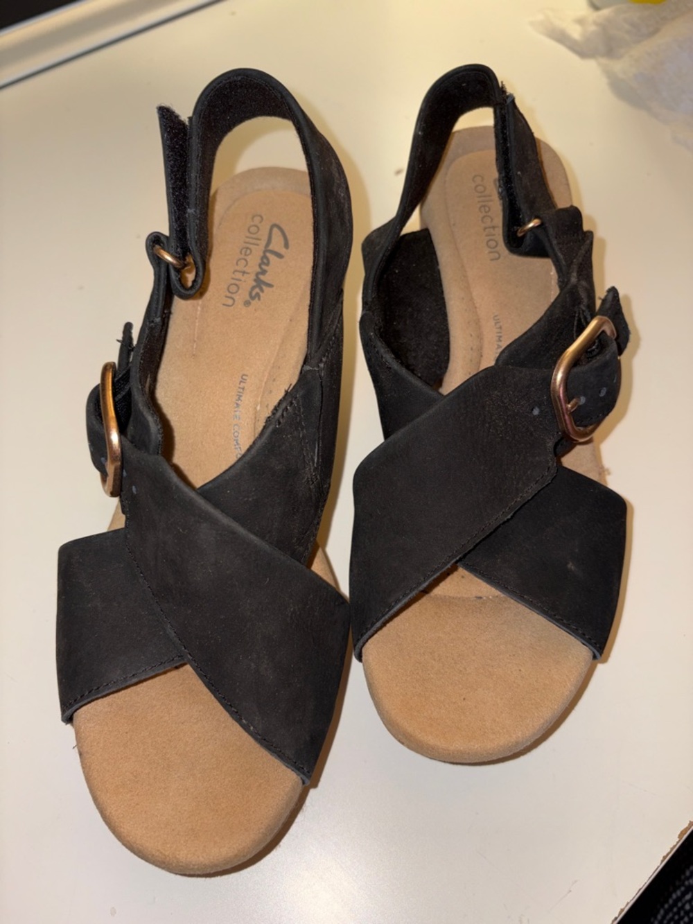 Clarks Black Cross-Strap Buckle Slingback Sandals
